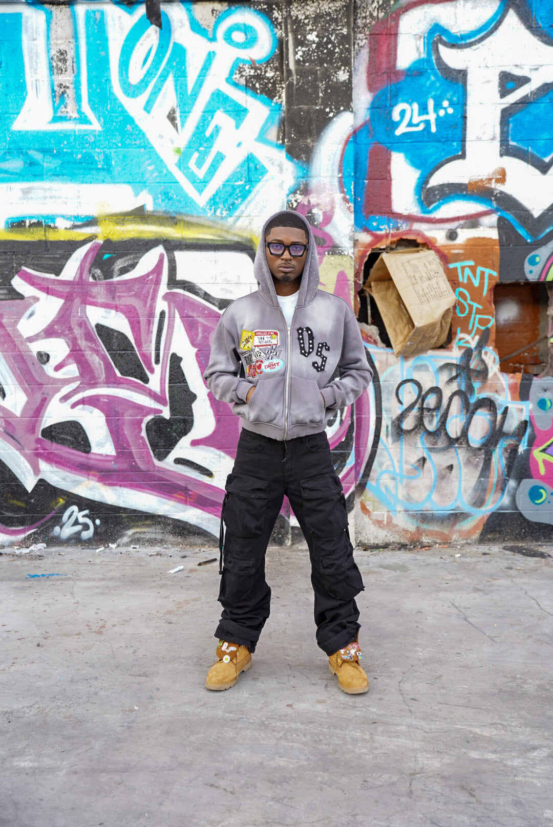 GREY DS PATCHWORK ZIPUP