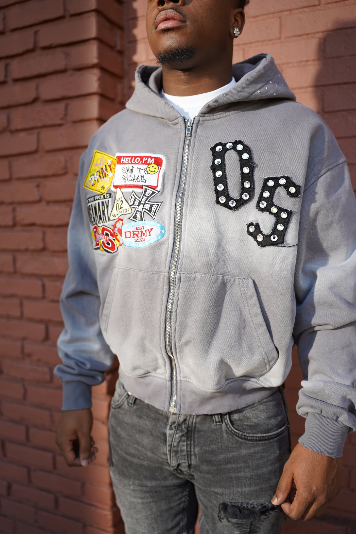 GREY DS PATCHWORK ZIPUP